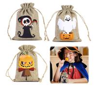 Quesuc 15 X 20 Cm Bolsas De Algodón 10 Piezas Halloween Con Cordón, Almacenamiento Bolsitas De Tela Para Cumpleaños Infantiles - Bolsa De Bricolaje Sostenible Souvenirs Para Pintar En La Naturaleza