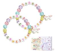 Quesuc 2 Pièces Bracelets Cadeaux Pour Fille Cadeau Pour Fille Cadeau De Rentrée Des Classes Bracelet Ange Gardien Licorne Cadeau De Rentrée Scolaire Racelet Ange Avec Perles De Lettre