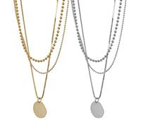 Quesuc 2 Pièces Ensemble De Colliers À Plusieurs Rangs, Fabriqué En Acier Inoxydable De Haute Qualité, 100% Résistance À L'Eau & Bien Toléré Par La（Peauargenté, Doré.