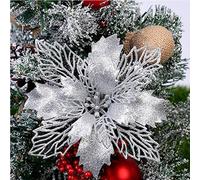 Queta 12 Pcs DIY Arbre de Noël de Pendentifs Fleurs de Noël Pendentif Décorations pour Arbre de Noël et Décorations de Fête Decoration Noel Sapin (Argent)
