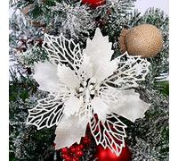 Queta 12 Pcs DIY Fleurs de Noël Pendentif Décorations pour Arbre de Noël et Décorations de Fête Decoration Sapin (Blanc)