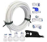 Queta 20 m 1/4" tuyau d'eau et équipement de connecteur, 10 pièces RO Osmose inverse Système de filtre pour réfrigérateur, etc. (Tubes + vanne à bille + connecteur rapide + tube de 20 m + coupe-tuyaux
