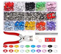Queta 200PCS attaches pression à œillets, 9.5mm 10 couleurs bouton pression multicolore creux solide bricolage couture artisanat kit d'outils pinces + boîte de rangement transparente