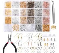 Queta 2490 Pieces 6 Couleurs Fermoirs de Boucles d'Oreilles Crochets de Boucles d'Oreilles Anneaux Ouverts avec une Pince et Brucelles pour Fabrication de Bijoux et Réparation de Boucles d'Oreilles