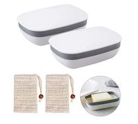 Queta 2Pcs Boîte à Savon Porte-Savon Plastique pour Salle de Bain Voyage Randonnée Camping avec 2pcs Sac à Savon en Sisal (Type 1)