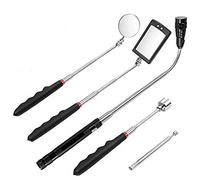 Queta 5Pcs Outil de Préhension Magnétique, 1.5/20lb Outil de Ramassage Aimanté et Miroir d'Inspection Carré/Rond, Avec LED et Poignée Télescopique Pivoter à 360°, Boîte et Batteries Inclus