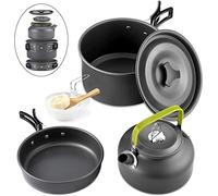 Queta Batterie de Cuisine 10 pièces pour Pique-Nique, Camping, Randonnée, Barbecue, Casseroles de Camping Pliables, Certifiées FDA