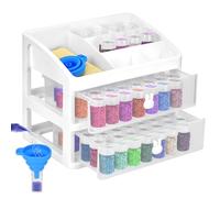 Queta Boîte de Rangement pour Accessoires de Peinture au Diamant, 2 tiroirs avec Bouteilles de Rangement à 96 Fentes et Support à Outils pour Art Diamant, boîte de Rangement avec Entonnoir, Broderie