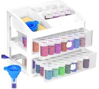 Queta Boîte de Rangement pour Accessoires de Peinture au Diamant, 2 tiroirs avec Bouteilles de Rangement à 96 Fentes et Support à Outils pour Art Diamant, boîte de Rangement avec Entonnoir, Broderie