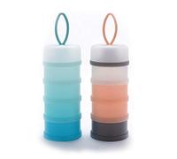 Queta Distributeur de lait en poudre portable pour nourrissons pour bébé, Boîtes empilables, 4 couches de contenant céréales/aliments/fruits/collations Allaitement 480 ml (Bleu+Rose)