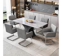 Queta Ensemble de 6 chaises de Salle à Manger à Rayures Verticales et Fauteuil rembourré avec Pieds métalliques en Zigzag