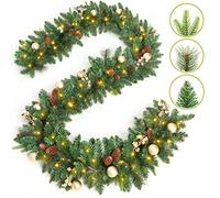 Queta Guirlande de Noël Artificielle Lumineuse 180CM, Rotin de Noël Artificiel avec Pomme de Pin pour Chambre Porte Mur Fenêtre Escalier Cheminée