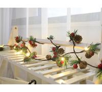 Queta Guirlande de Noël Décorative en Cuivre Amélioré avec Cônes, Baies Artificielles pour Porte, Escalier, Cheminée, Couronne (3 m, 30 LED)