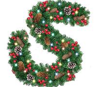 Queta Guirlande de Sapin Décoration Noël Guirlande avec Boules Couronne de Fleurs Boule pour Porte Entrée 270cm (Vert)