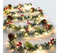 Queta Guirlande Lumineuse De Noël Avec Cône De Pin Rouge, Berry Bell, LED Baies Décoration Intérieure et Extérieure pour Sapin, Mariage, Chambre, Mur de Jardin (2,6M)