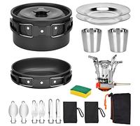 Queta Kit d'ustensiles de Cuisine de Camping, 17 pièces, kit d'ustensiles de Cuisine, Casserole de Pique - Nique pour 2-3 Personnes, Camping, extérieur, randonnée, Pique