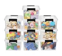 Queta Lot de 10 Boîtes de Rangement Empilables en Plastique Transparent avec Couvercles pour Étagères, Jouets, Boîtes avec Poignées, Boîte de Rangement avec Fermeture à Clique, 1 Litre