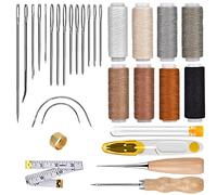 Queta Lot de 29 outils de couture pour cuir - 8 couleurs - Fil ciré pour la couture du cuir, l'artisanat et le bricolage