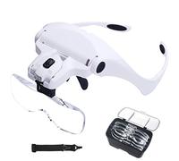Queta Loupe Frontale Lunette de Loupe Loupe Eclairante Loupe Bijoutier Lunettes Grossissantes Ajustable Avec Éclairage LED Pour Lecture, Bijoutier, Couture, du Bricolage et Travail de Précision