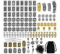 Queta Perles de barbe, 110pcs cheveux tressé bijoux, bracelet de bricolage Vintage collier espaceurs, avec 400pcs Elastiques Cheveux Noirs