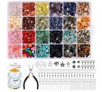 Queta Pierres précieuses naturelles pour bricolage bijoux Perles de copeaux de pierres précieuses irrégulières Kit de fabrication de bijoux avec fil à bijoux, breloques pendentifs, fil de bijoux pour