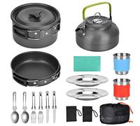 Queta Ustensiles de cuisine de camping Set poêle de camping en acier inoxydable portable et léger casseroles tasses couvertes pour extérieur pique-nique randonnée camping en plein air