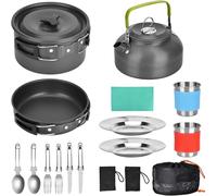 Queta Ustensiles de cuisine de camping Set poêle de camping en acier inoxydable portable et léger casseroles tasses couvertes pour extérieur pique-nique randonnée camping en plein air