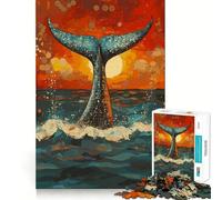 Queue de Baleine au Coucher du Soleil Puzzle de 1000 pièces Activité ludique et stimulante pour renforcer Les Liens familiaux Emboîtement Parfait sans espaces (50x75cm)