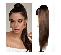 Queue de cheval 12-26 "pince à cheveux brésilienne Remy dans les raides queue de cheval postiche longue extensions brun foncé droite cordon humains Coiffure(16inches 150g)