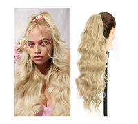 Queue de cheval 26" Long Body Wavy Extension Synthétique Résistant À La Chaleur Extensions De Cheveux Postiche for Femmes Filles Cordon Queue Cheval Naturel Clip Doux En Coiffure(Platinum Blonde)