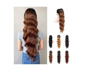 Queue de cheval 28 Inch Long Loose Deep Wave Pony Tail Synthetic Hair Pieces Drawstring Curly Wavy Ponytail Clip in Extensions Coiffure(#2)