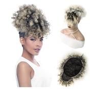 Queue de cheval afro bouffante avec cordon de serrage et frange, chignon crépu et bouclé, postiche style ananas for femmes noires(1BT613)