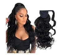 Queue de cheval brésilienne enroulée autour de la queue de cheval 100% cheveux humains lisses Remy avec clips Pour un usage quotidien(Natural Wave,24inch 120g)