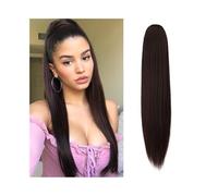 Queue de Cheval Extension 16"-26" Extension de Queue de Cheval Longue Droite #2 Brun Foncé Cheveux Humains Cordon Queue de Cheval Extension de Cheveux Cheveux Brésiliens Clip dans Extension de Cheveux