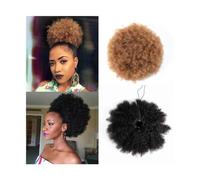 Queue de Cheval Extension Extension de queue de cheval Afro Puff avec cordon de serrage for femmes noires, cheveux humains courts, queue de cheval Afro bouclée, Extension à Clip en cheveux Remy, posti