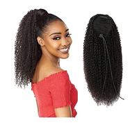 Queue de Cheval Extension Extension de queue de cheval avec cordon de serrage Queue de cheval brésilienne vierge for femmes noires Kinky Curly Clip in Remy Ponytail Hair Pieces Natural Black Human Hai
