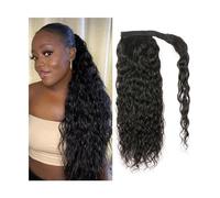 Queue de Cheval Extension Human Hair Ponytail Extension, 14-26" Long Wavy Wrap Around Ponytail Hair Extensions Brazilian Remy Hair Water Wave Ponytail Hairpiece for Women Queue de Cheval(20inches 100g