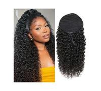 Queue de Cheval Extension Kinky Curly Drawstring Ponytail Clip In Hair Extensions 10-26 Inch Brazilian Virgin Hair Deep Curly Ponytail Extensions, 1B# Natural Black Queue de Cheval(10inches)