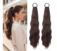 Queue de Cheval Extension Naturel 45cm Brun Foncé 2 Pièces | Naturel Réaliste, Volumineux Léger, Coiffe Mille Façons, Facile à Entretenir, Simple Pratique, pour Quotidien Comme Soirées