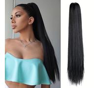 Queue de Cheval Extension Postiche synthétique résistante à la chaleur for femmes, cheveux synthétiques d'apparence naturelle, Extensions capillaires longues et lisses avec pince à griffes Queue de Ch