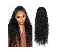 Queue de cheval, Extension queue de cheval à clip en cheveux humains brésiliens vierges ondulés profonds de 25 à 66 cm for femmes noires Extension de queue de cheval(Black,14inches)