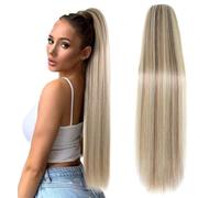 Queue de cheval, Extension queue de cheval à clip et cordon de serrage for femme - Postiche lisse blond doré Extension de queue de cheval(16inch)