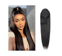 Queue de cheval Extension queue de cheval à cordon for femme, cheveux humains lisses 25 66 cm, postiche clipser Remy Coiffure(26inches)