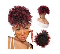 Queue de Cheval Extension Queue de cheval afro bouffante avec cordon de serrage avec frange - Extension courte crépue bouclée for femme - Clip synthétique en forme d'ananas - Queue de cheval chignon E