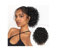 Queue de cheval Extension queue de cheval bouclée 20 à 76 cm, postiche synthétique crépue et avec cordon serrage for femmes noires Coiffure(Black Brown,24inches)