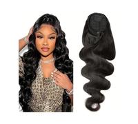 Queue de cheval, Extension queue de cheval ondulée brésilienne Remy noire, cheveux humains, 25 à 66 cm, avec cordon serrage,Extensions de cheveux(14inches)