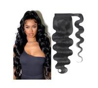Queue de cheval Extension queue de cheval ondulée, cheveux naturels noirs, à enrouler autour la, clips en Remy Coiffure(20inches)