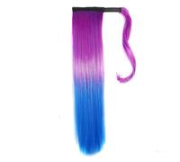 Queue De Cheval Extension queue de cheval synthétique lisse à enrouler, postiche ombré bleu-vert-violet(Color 6)