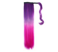 Queue De Cheval Extension queue de cheval synthétique lisse à enrouler, postiche ombré bleu-vert-violet(Color 7)