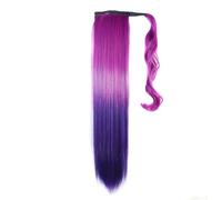 Queue De Cheval Extension queue de cheval synthétique lisse à enrouler, postiche ombré bleu-vert-violet(Color 8)